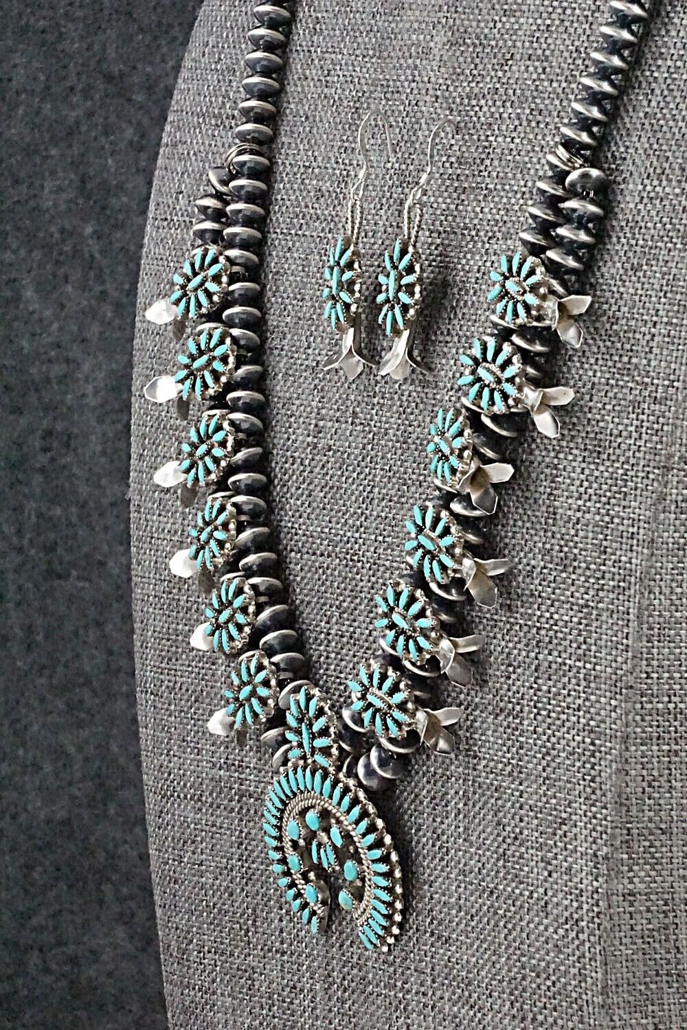 Turquoise & Sterling Silver Mini Squash Blossom Set - Lorena Peina