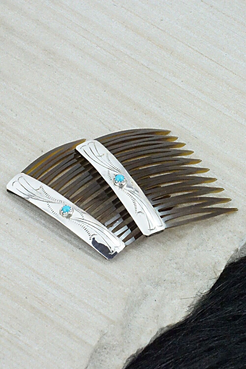 Turquoise & Sterling Silver Hair Combs - Randall Dalgai