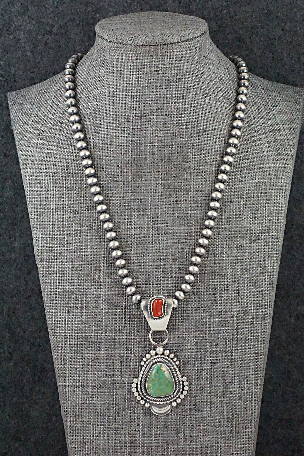 Turquoise, Coral & Sterling Silver Necklace - Tom Lewis