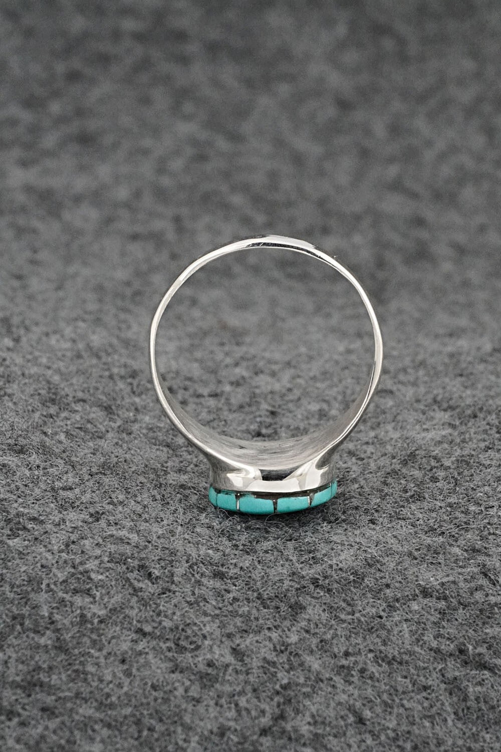 Turquoise & Sterling Silver Inlay Ring - Johnson Laweka - Size 9
