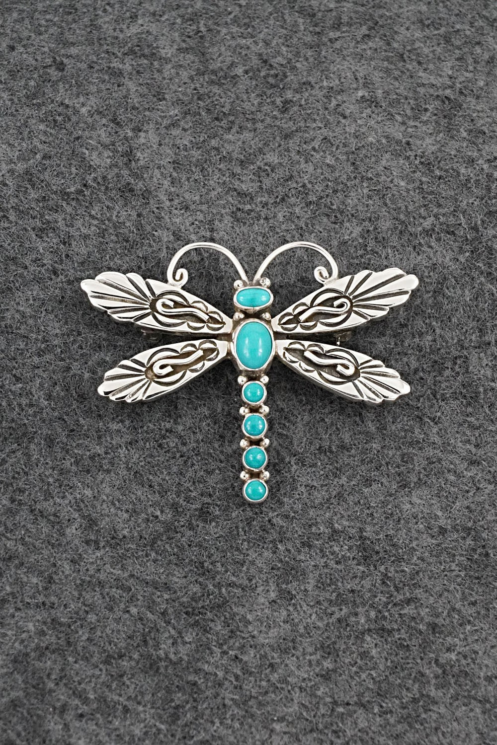 Turquoise & Sterling Silver Pendant/Pin - Lee Charlie