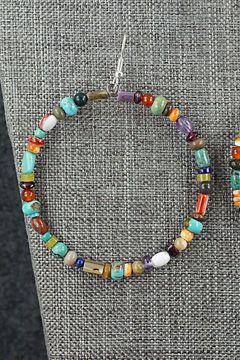 Multi Stone & Sterling Silver Hoop Earrings - Helen Tsosie