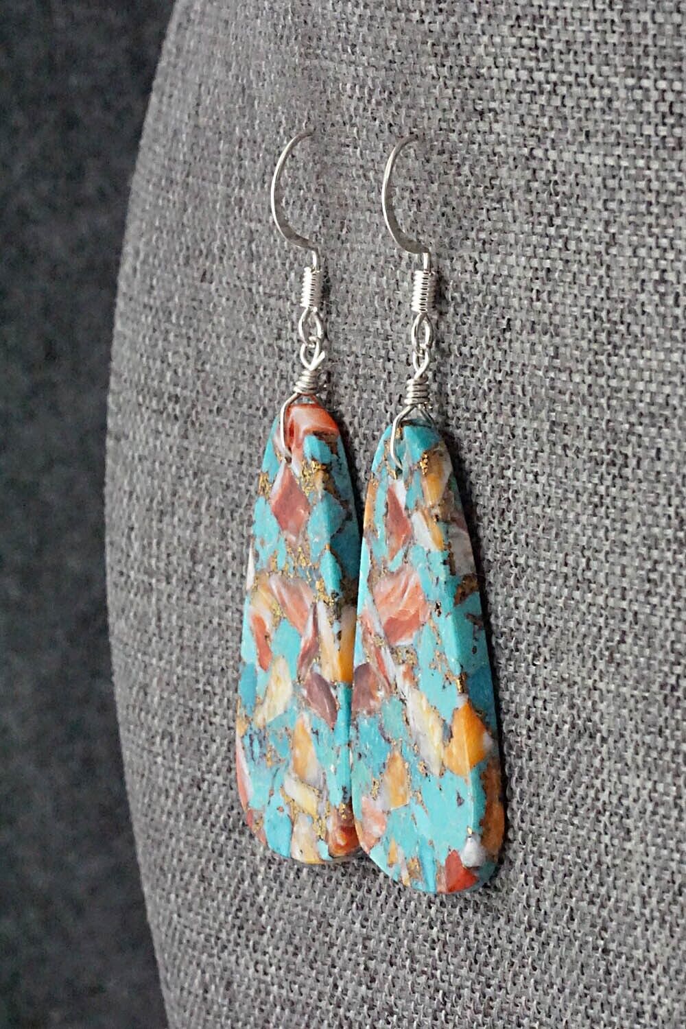 Spiny Oyster, Turquoise & Sterling Silver Earrings - Lupe Lovato