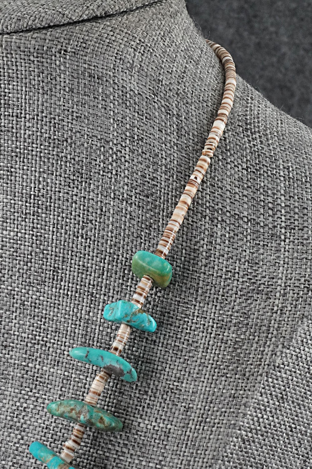 Turquoise, Shell & Sterling Silver Necklace 19" - Helen Tsosie