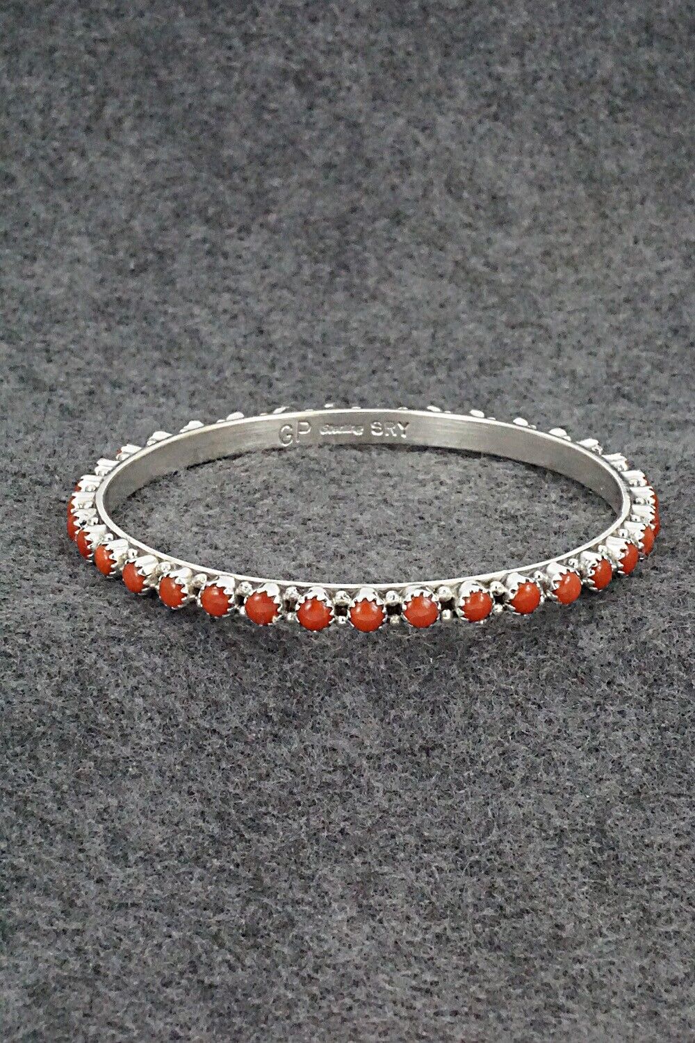 Coral & Sterling Silver Bangle Bracelet - Gaynell Parker