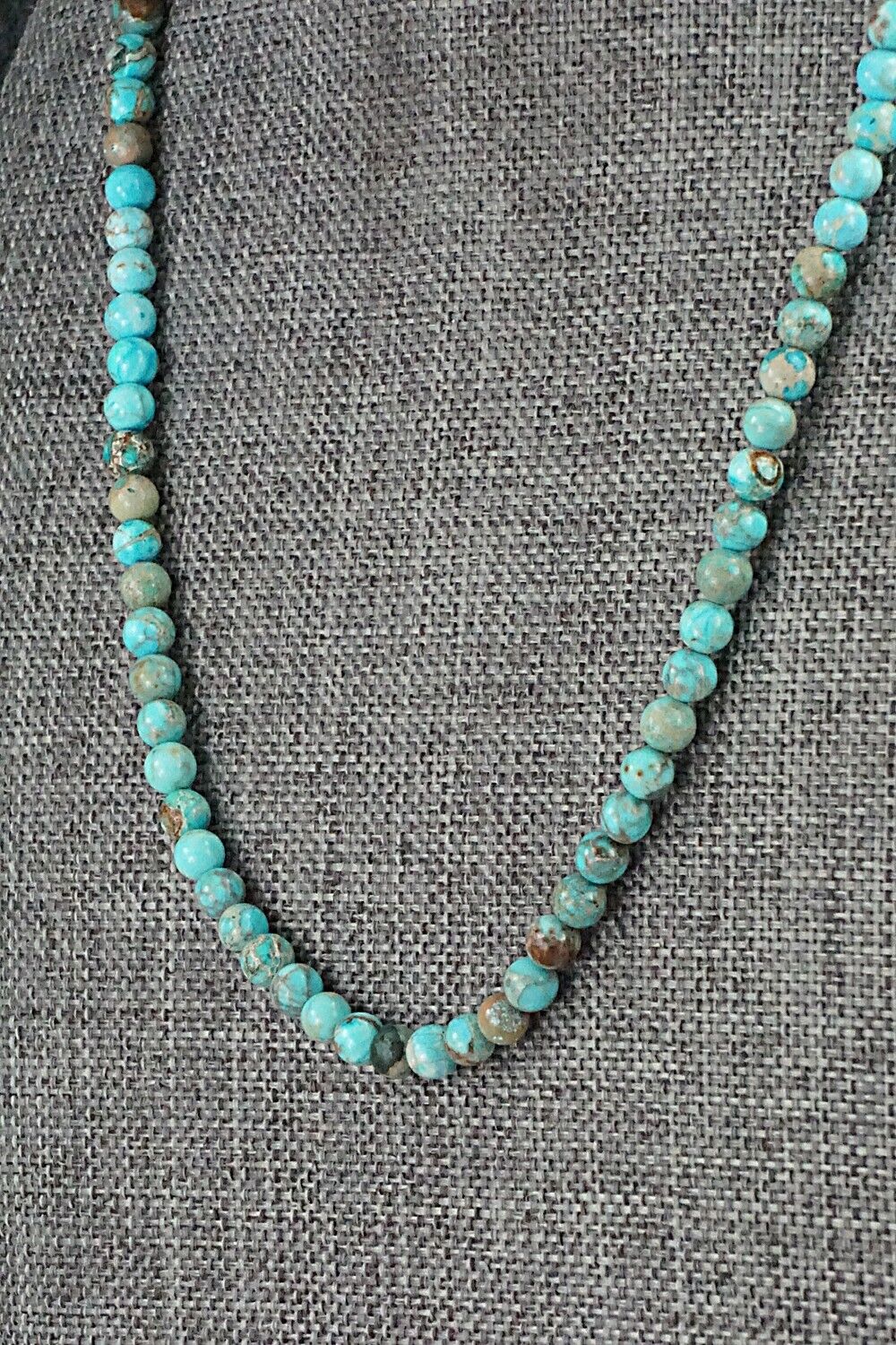 Turquoise, Shell & Sterling Silver Necklace 18" - Ramona Calavaza