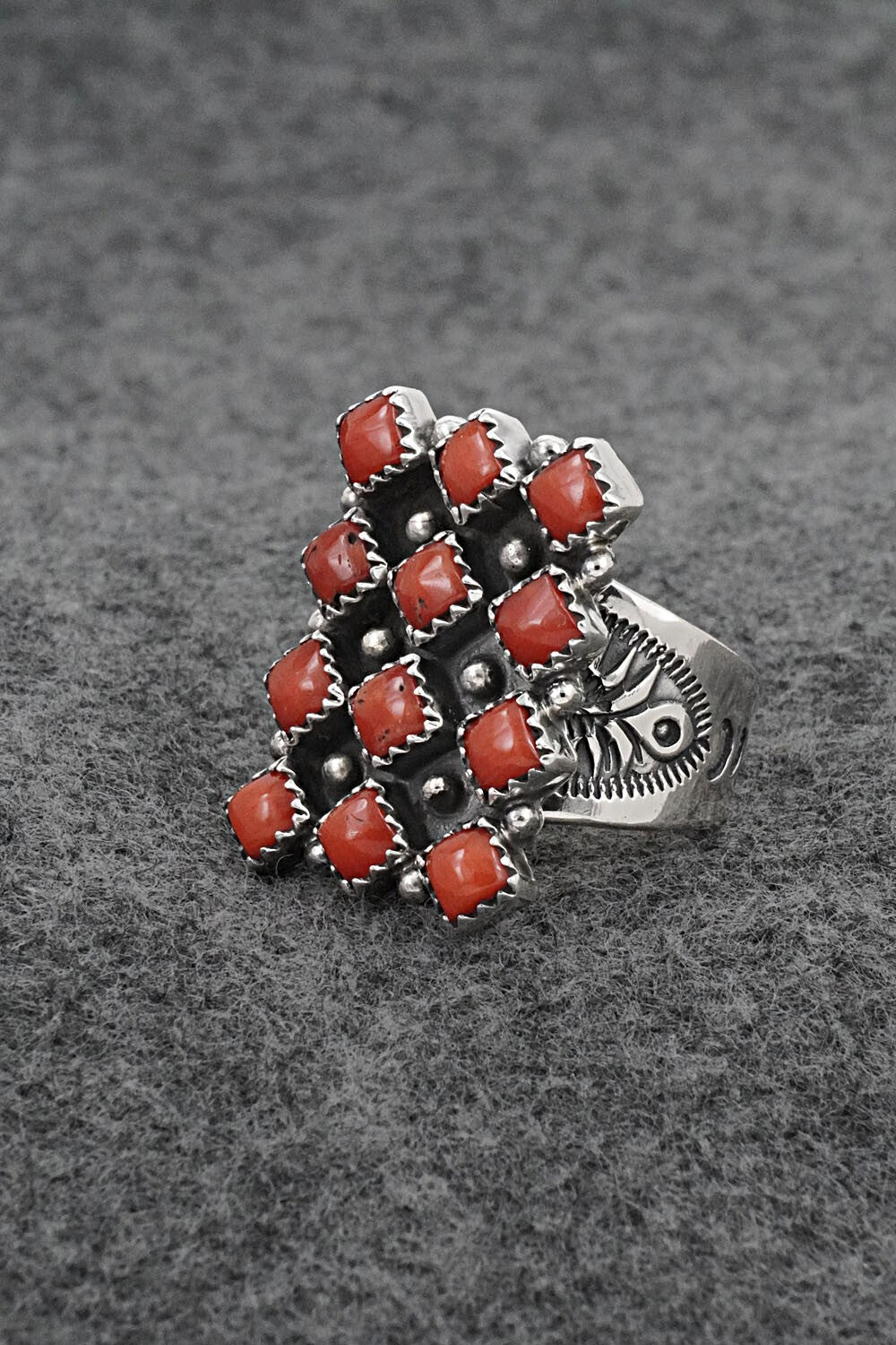 Coral & Sterling Silver Ring - Verley Betone - Size 7