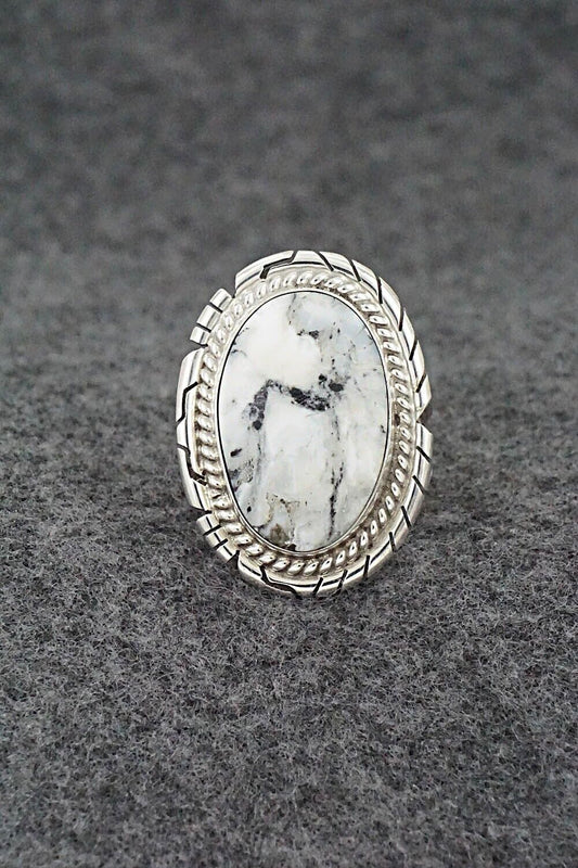 White Buffalo & Sterling Silver Ring - Peggy Skeets - Size 8.5