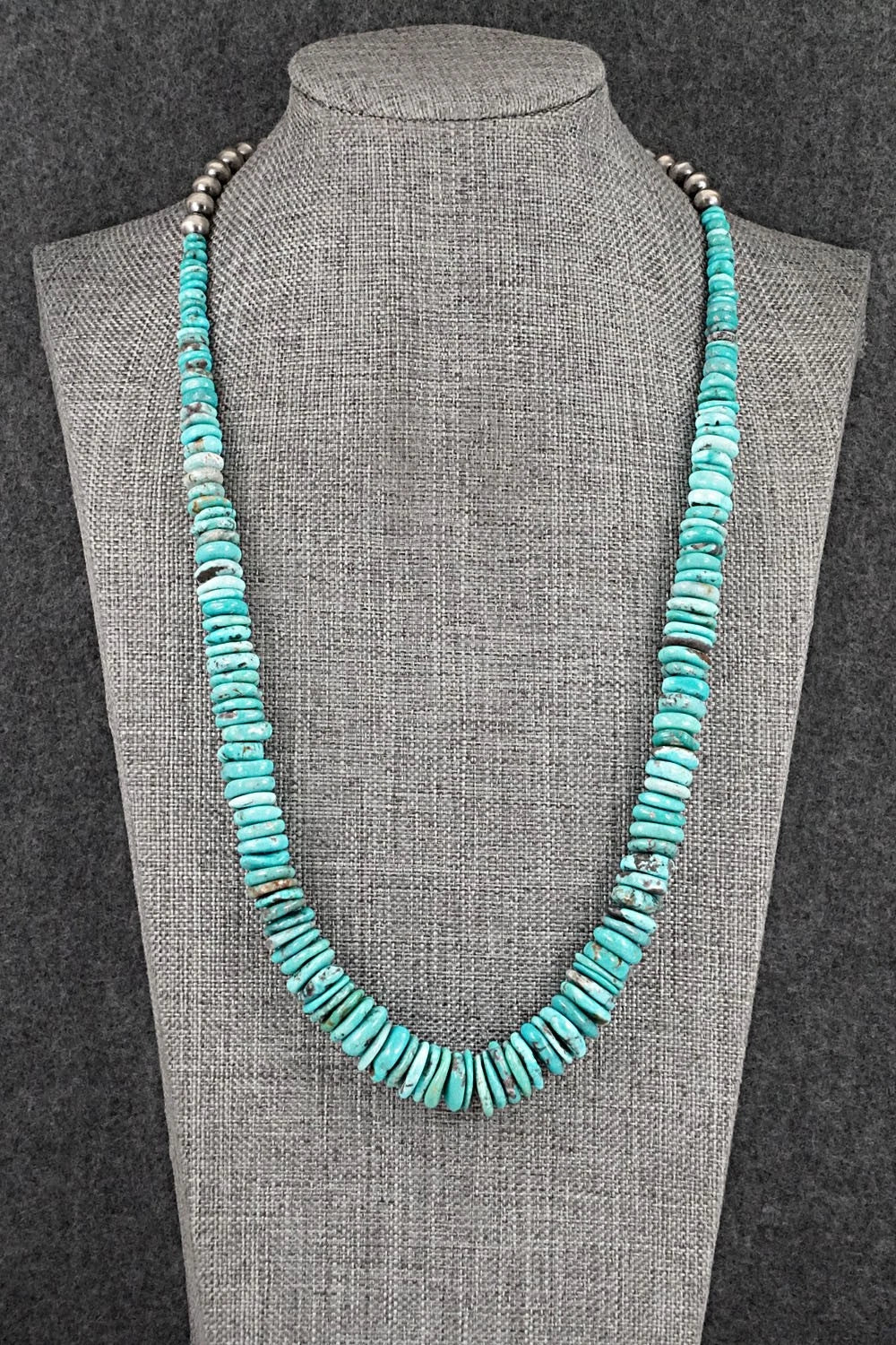 Turquoise & Sterling Silver Necklace 22" - Doreen Jake