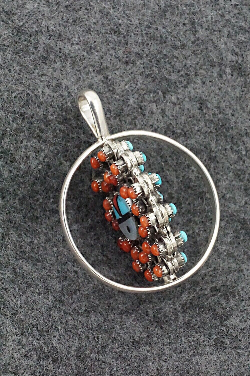 Coral, Turquoise & Sterling Silver Reversible Pendant - Wayne Johnson Sr.