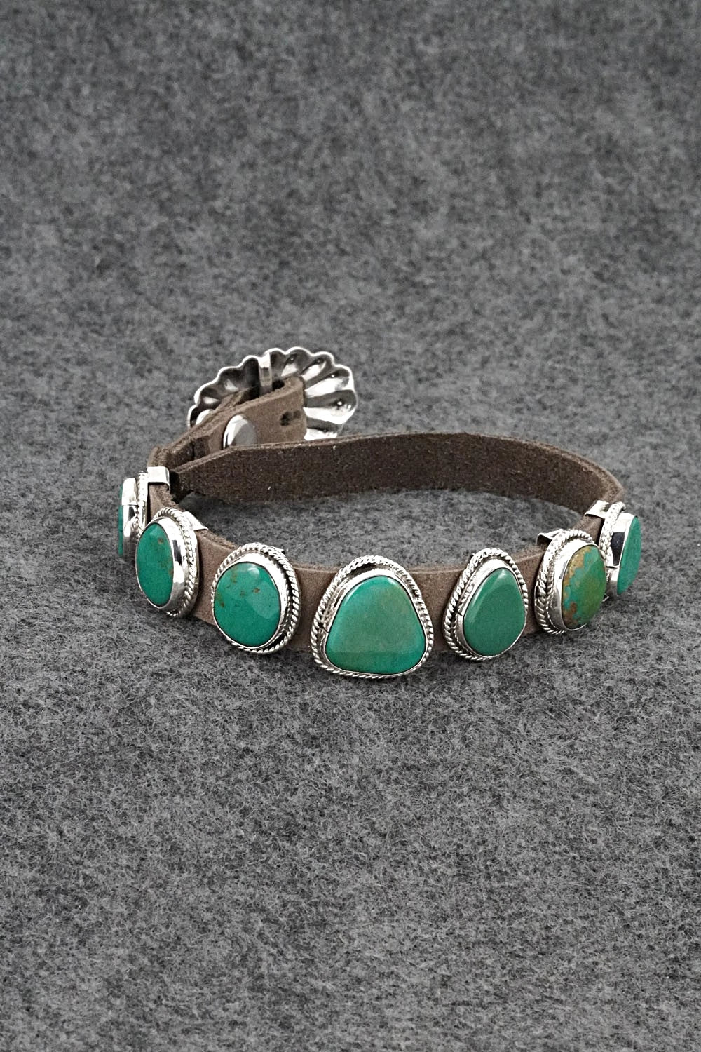 Turquoise, Sterling Silver & Leather Bracelet - Marlene Ramone