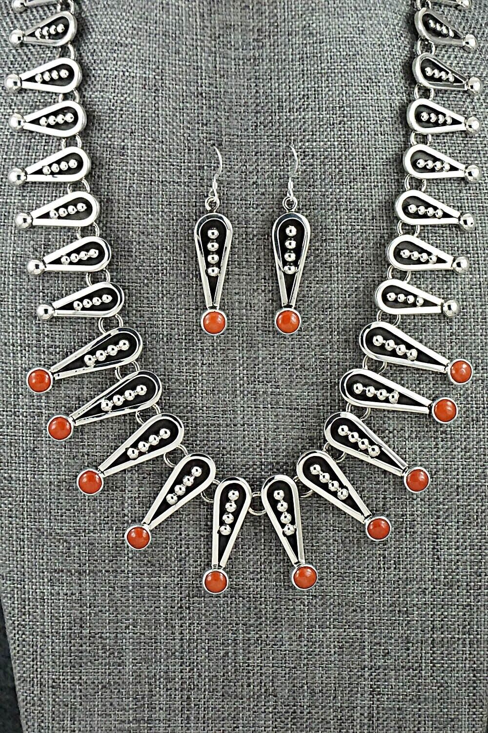 Coral & Sterling Silver Necklace & Earrings Set - Jonathan Nez