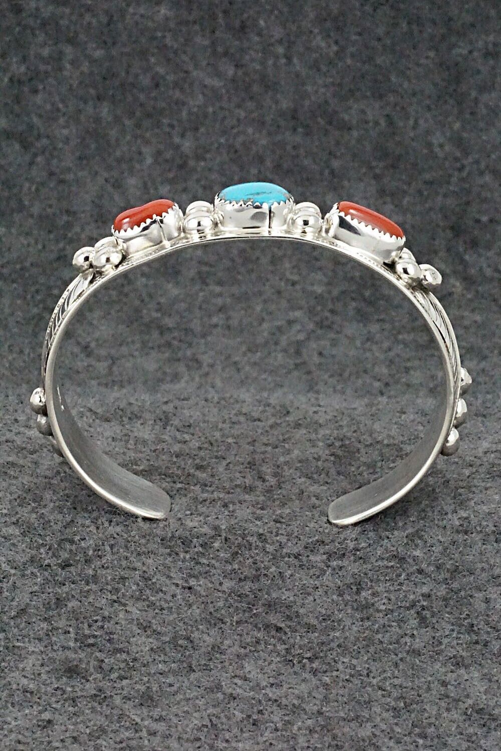 Turquoise, Coral & Sterling Silver Bracelet - Wilbur Myers