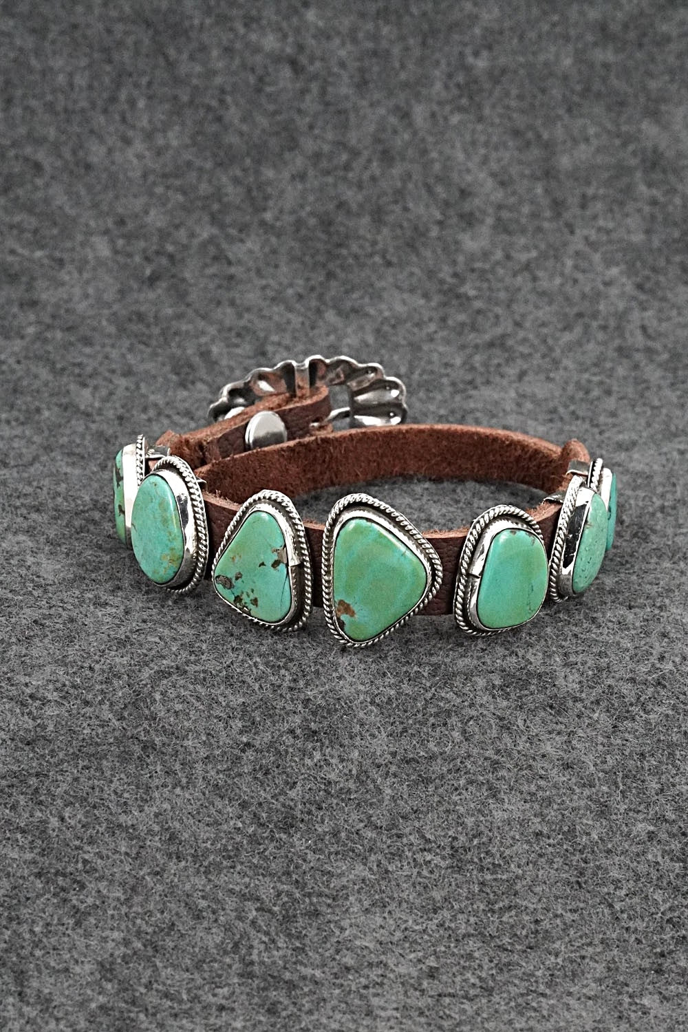 Turquoise, Sterling Silver & Leather Bracelet - Marlene Ramone