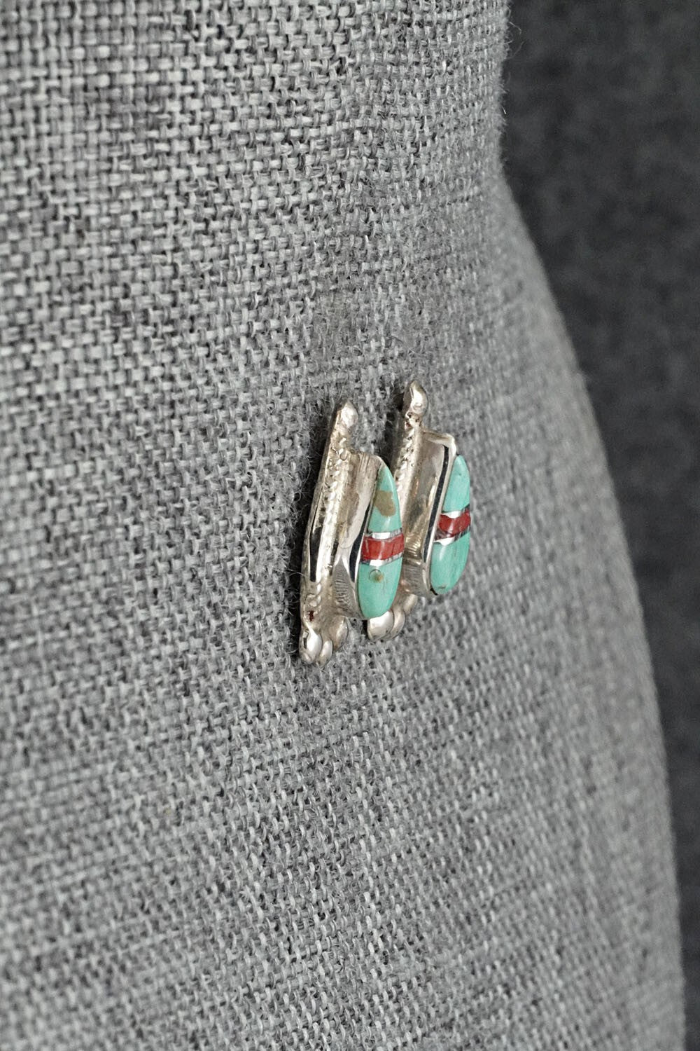 Turquoise, Coral & Sterling Silver Earrings - Terrance Panteah