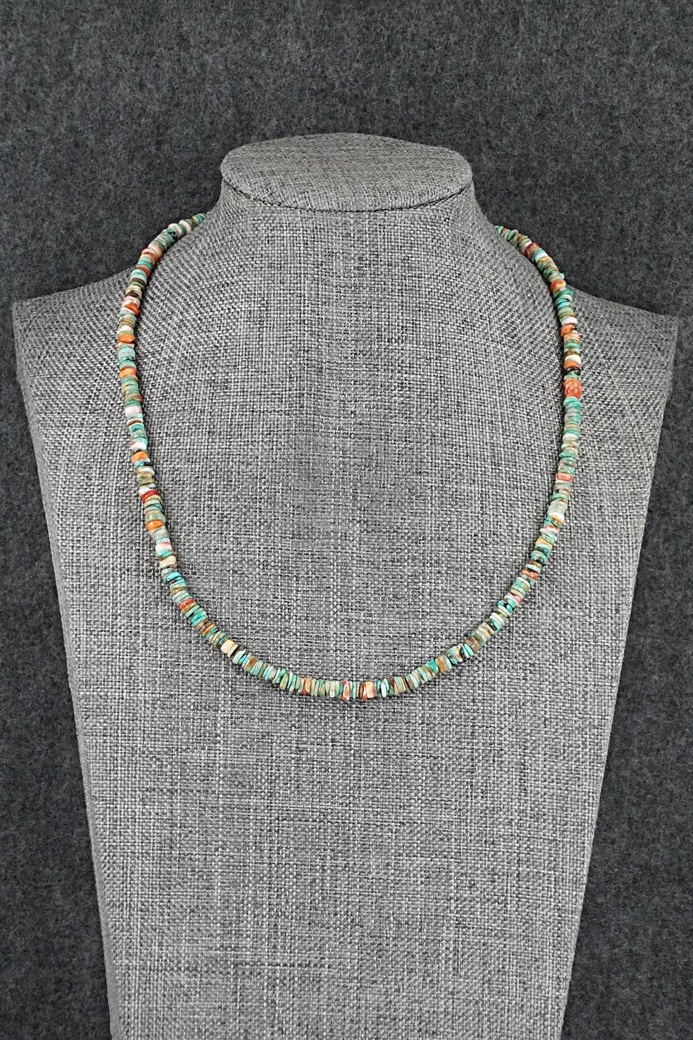 Turquoise, Spiny Oyster & Sterling Silver Necklace 17" - Doreen Jake