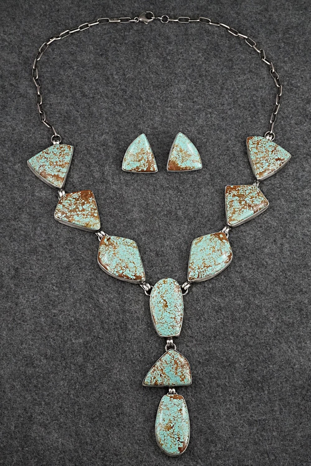 Turquoise & Sterling Silver Necklace and Earrings Set - Darrin Livingston