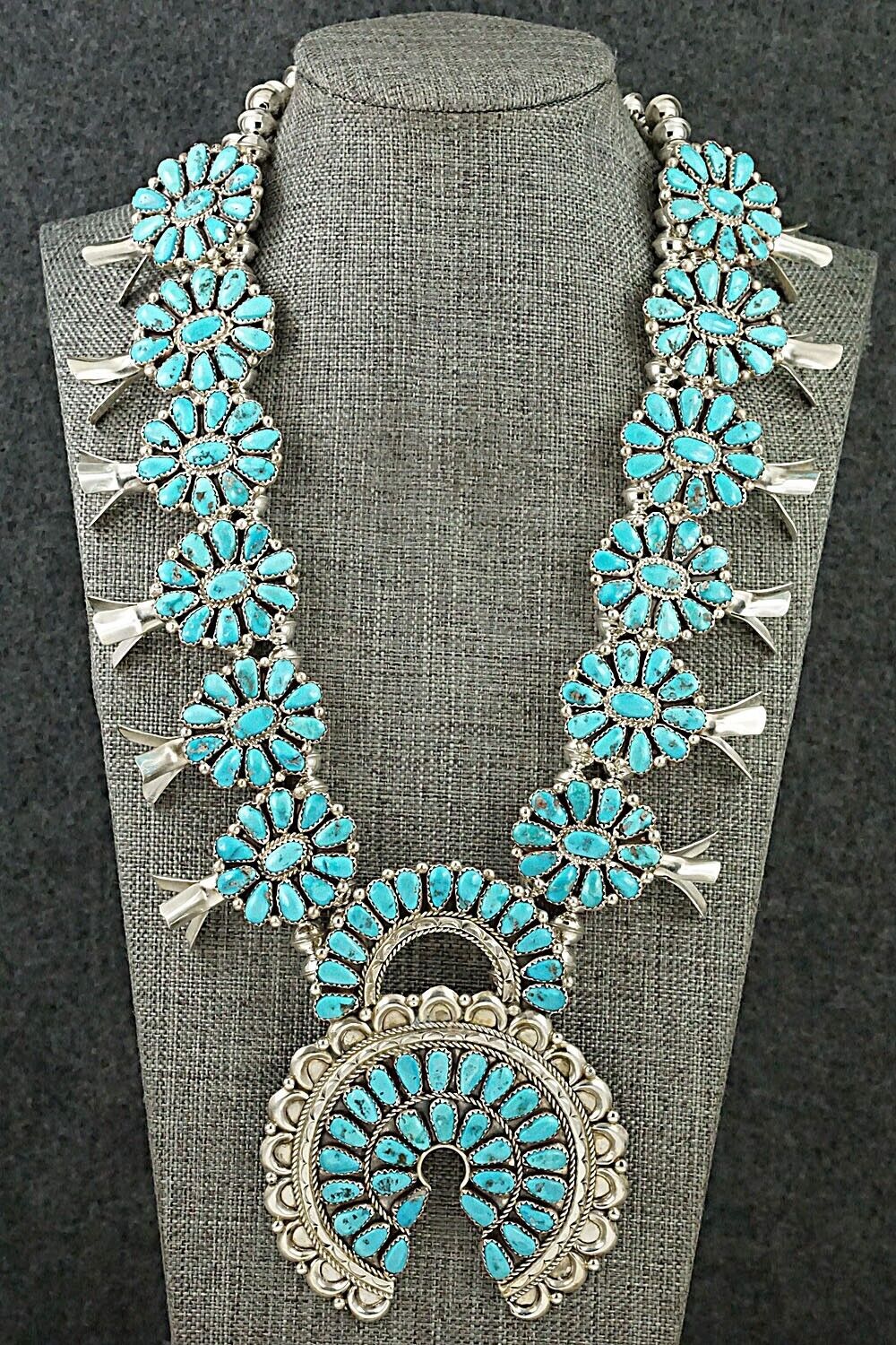 Turquoise & Sterling Silver Squash Blossom Set - Justina Wilson