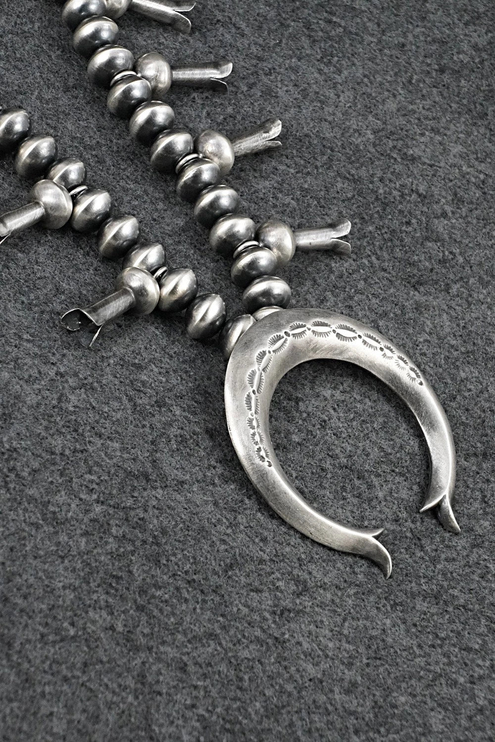 Sterling Silver Navajo Pearl Squash Blossom Necklace - Presley Haley