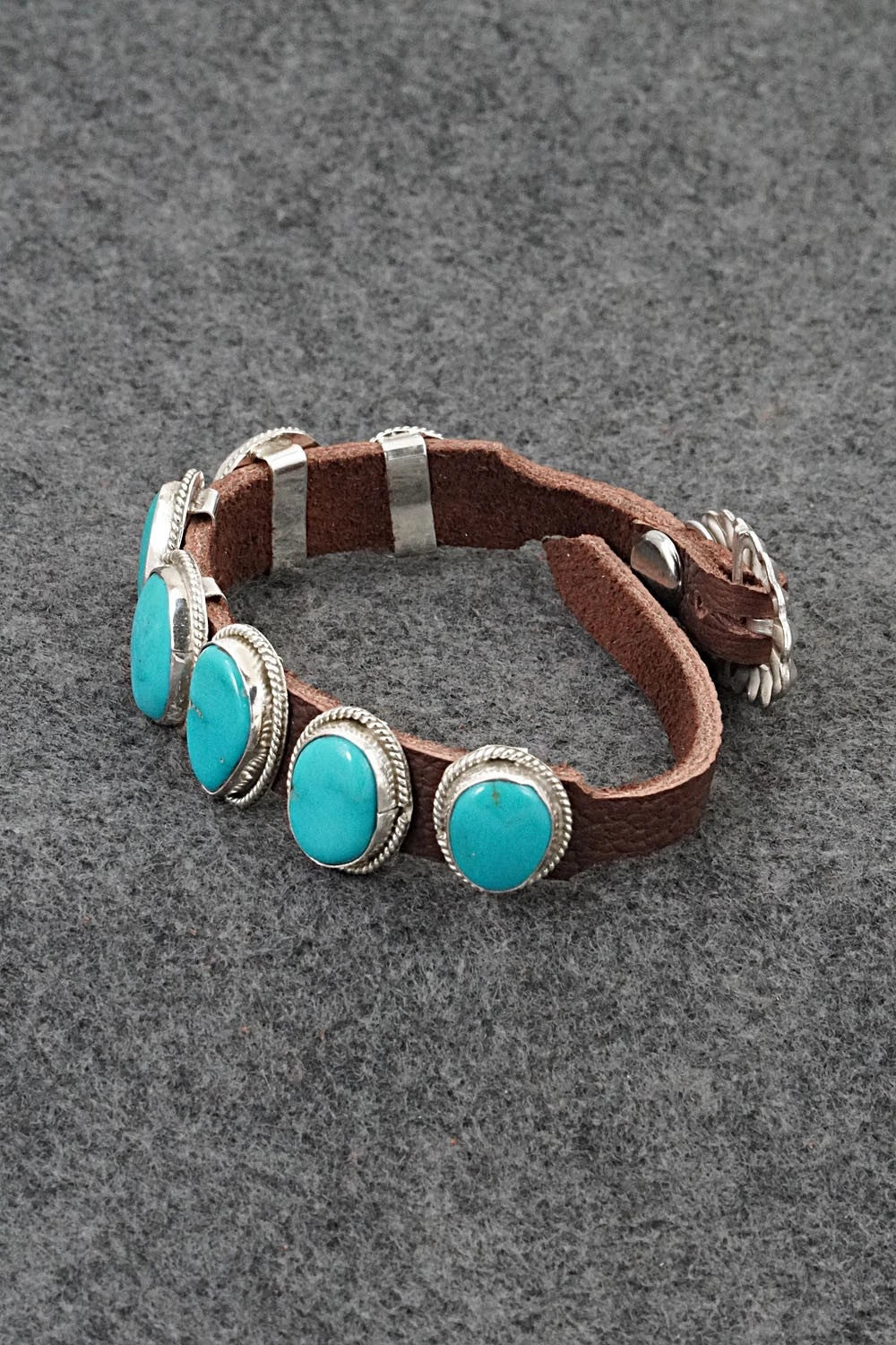 Turquoise, Sterling Silver & Leather Bracelet - Rosita Charlie