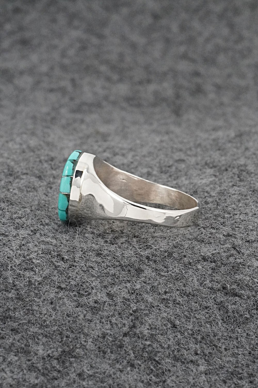 Turquoise & Sterling Silver Inlay Ring - Johnson Laweka - Size 9