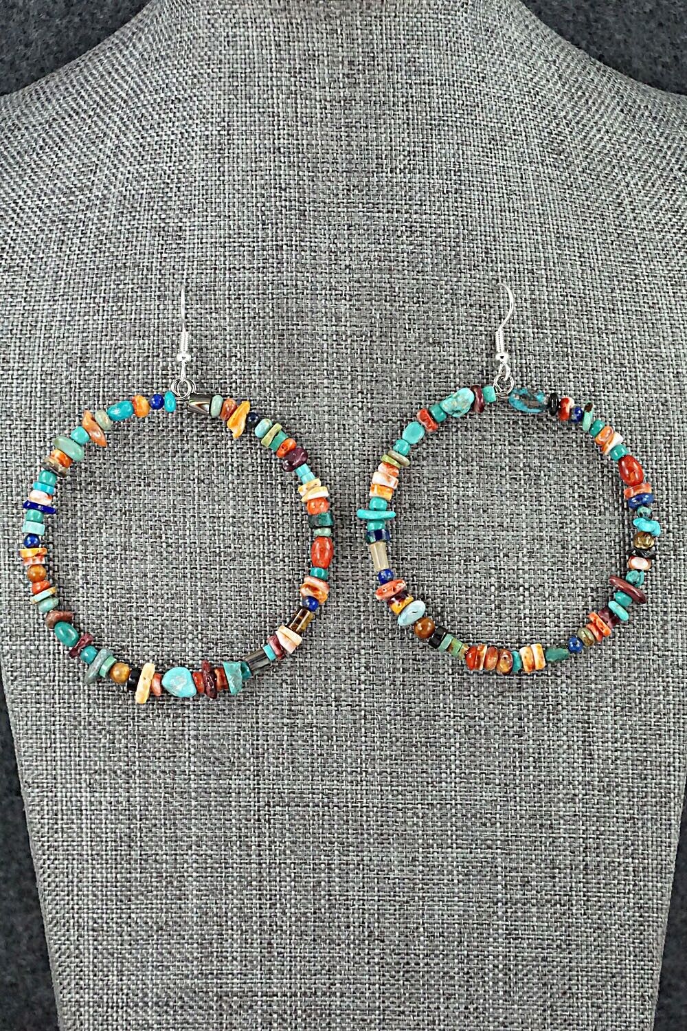 Multi Stone & Sterling Silver Hoop Earrings - Helen Tsosie