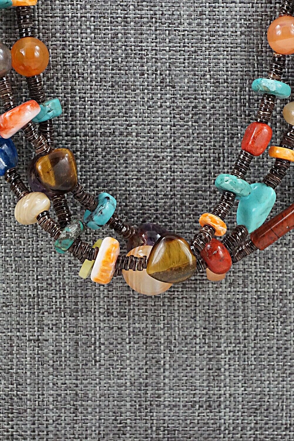 Multi-Stone & Sterling Silver Necklace 29" - Helen Tsosie