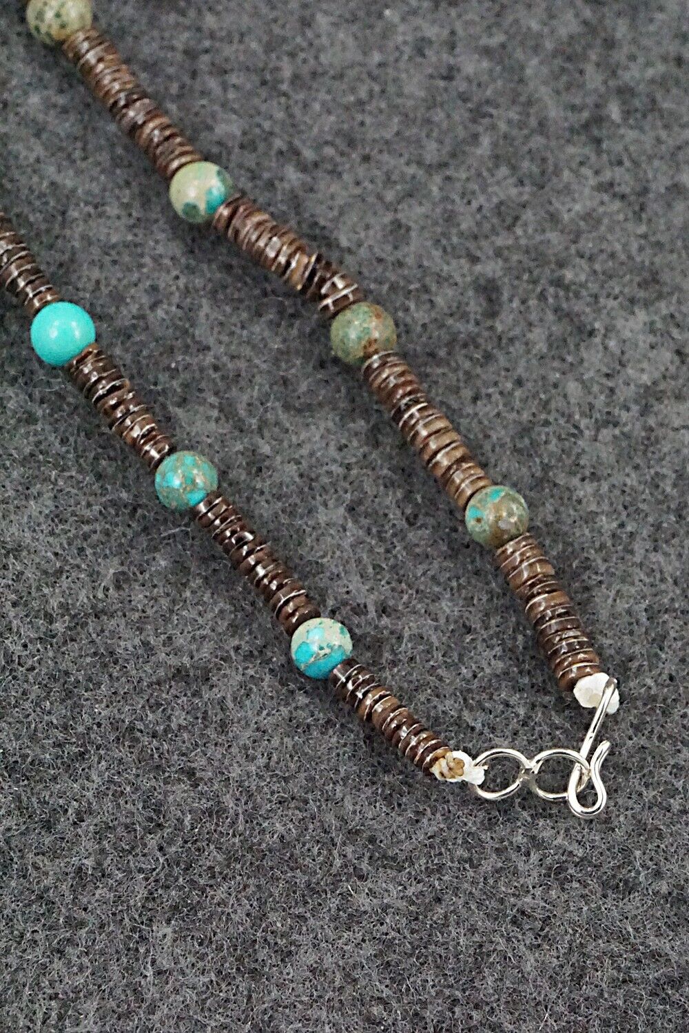 Turquoise, Shell & Sterling Silver Necklace 24" - Ramona Bird