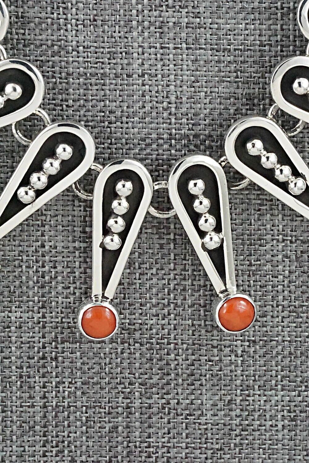 Coral & Sterling Silver Necklace & Earrings Set - Jonathan Nez