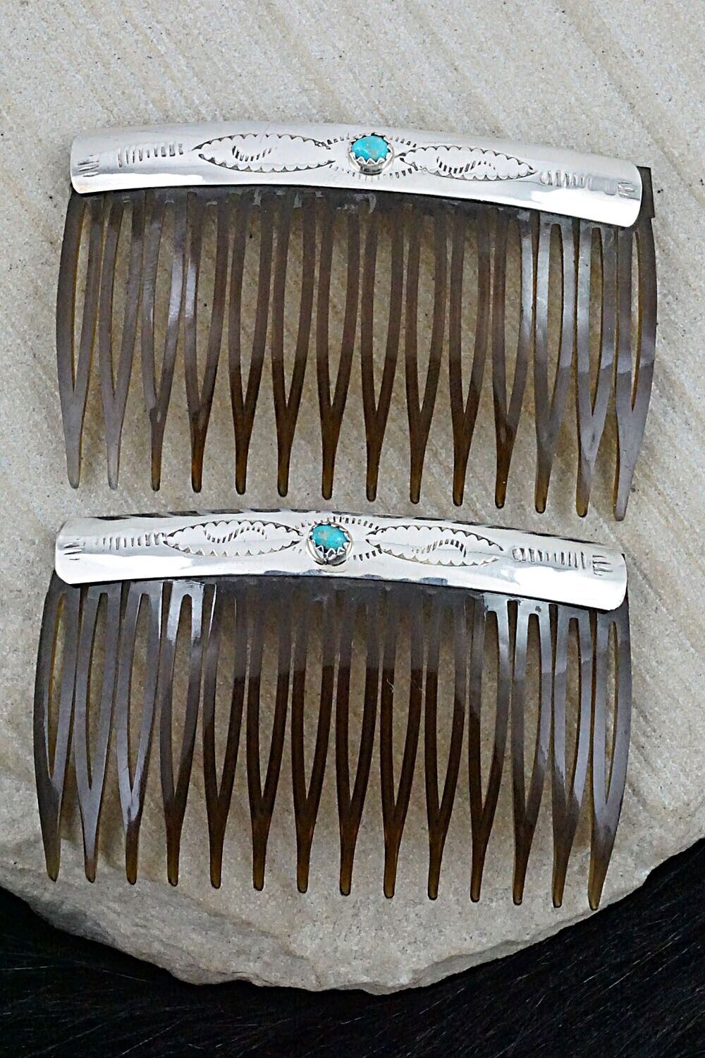 Turquoise & Sterling Silver Hair Combs - Randall Dalgai