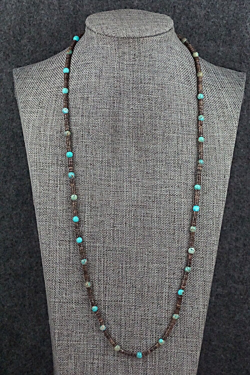 Turquoise, Shell & Sterling Silver Necklace 24" - Ramona Bird