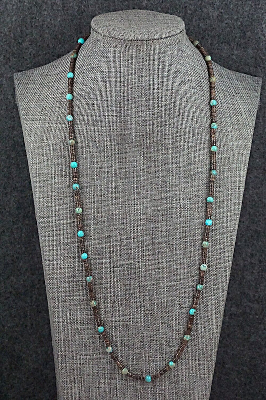 Turquoise, Shell & Sterling Silver Necklace 24" - Ramona Bird