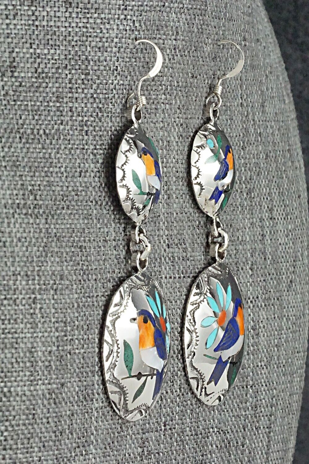 Multi Stone & Sterling Silver Earrings - Quintin Quam Sr.