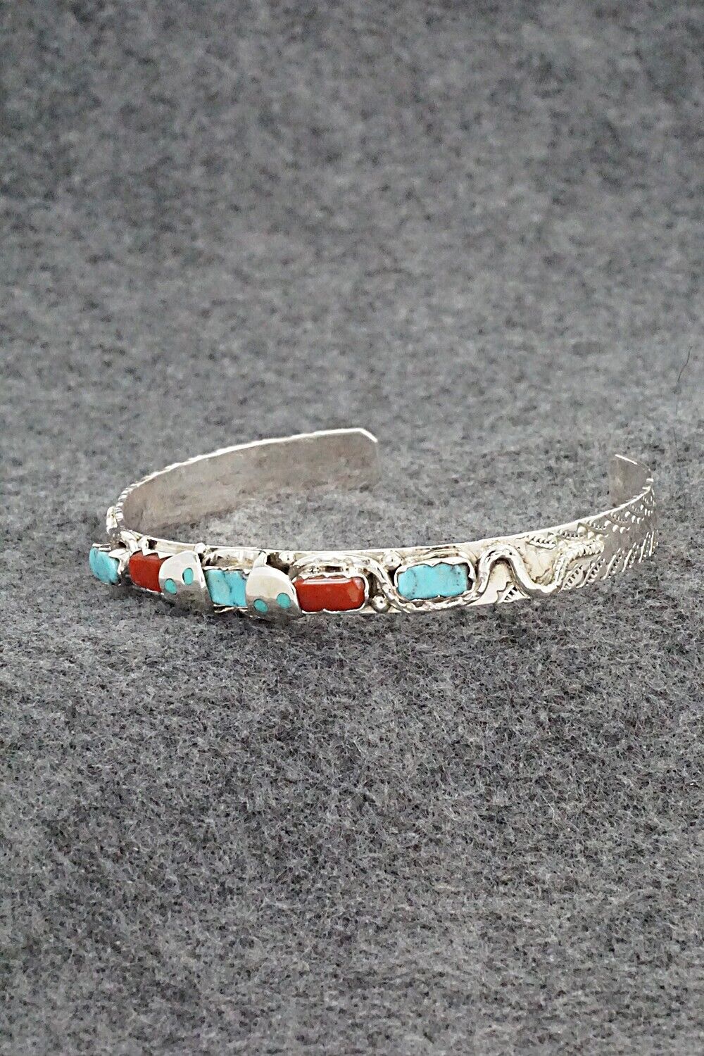 Turquoise, Coral & Sterling Silver Bracelet - Joy Calavaza