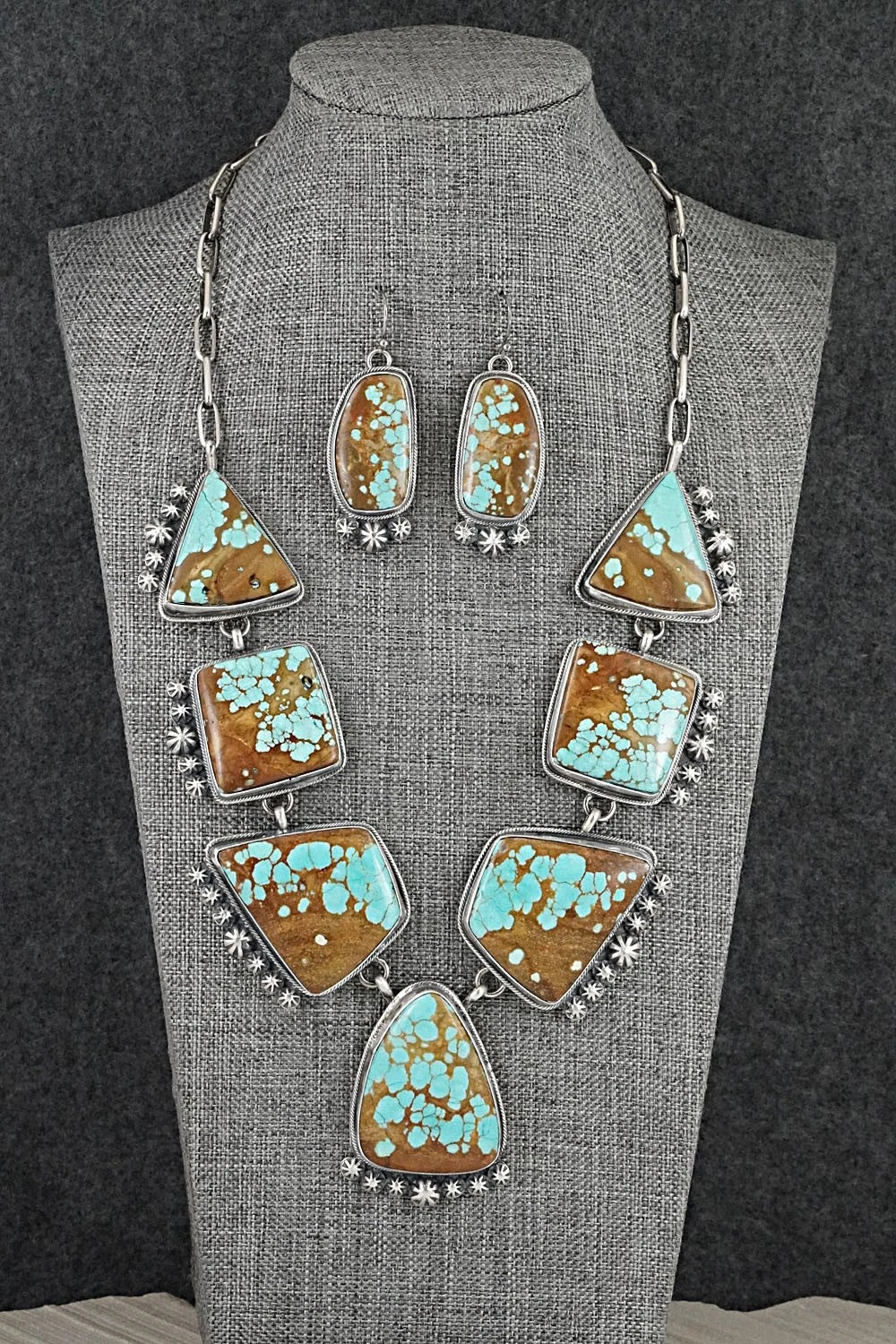 Turquoise & Sterling Silver Necklace and Earrings Set - Bobby Johnson