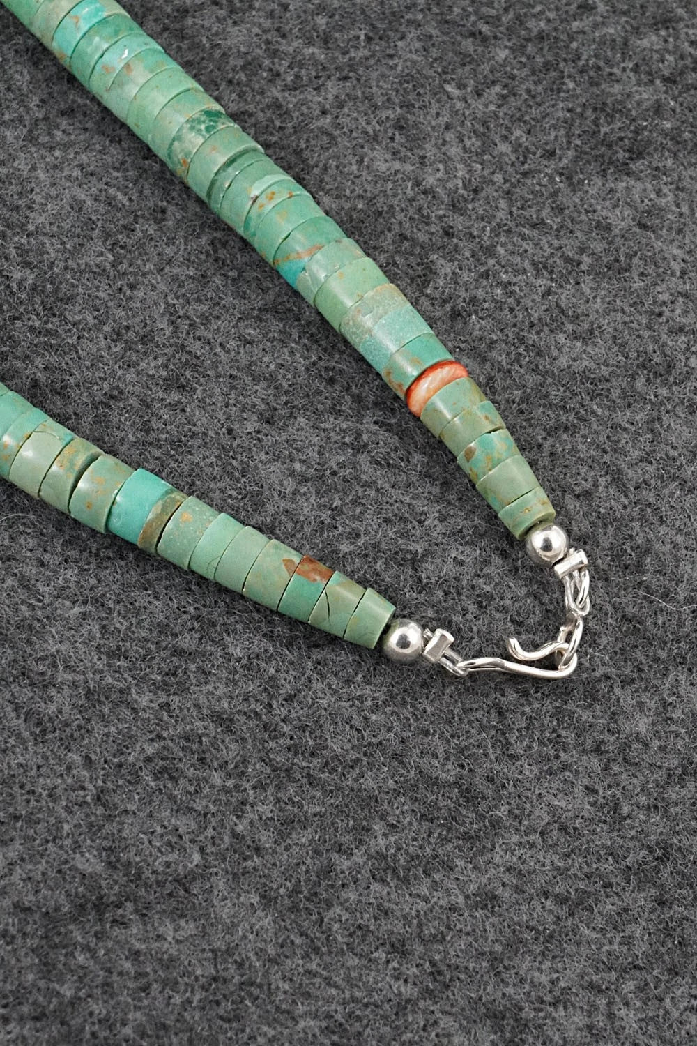 Turquoise, Spiny Oyster and Sterling Silver Necklace - Lupe Lovato