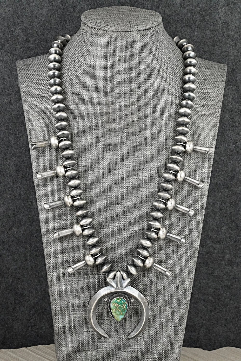 Turquoise & Sterling Silver Squash Blossom Necklace - Presley Haley