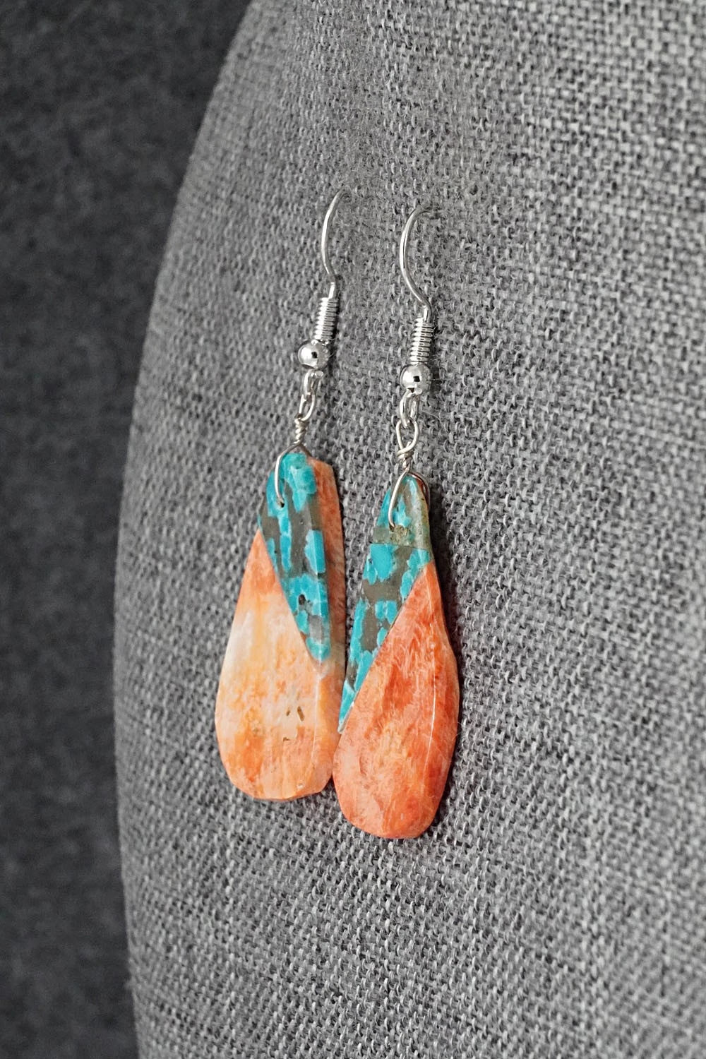 Spiny Oyster, Turquoise & Sterling Silver Earrings - Louise Pete