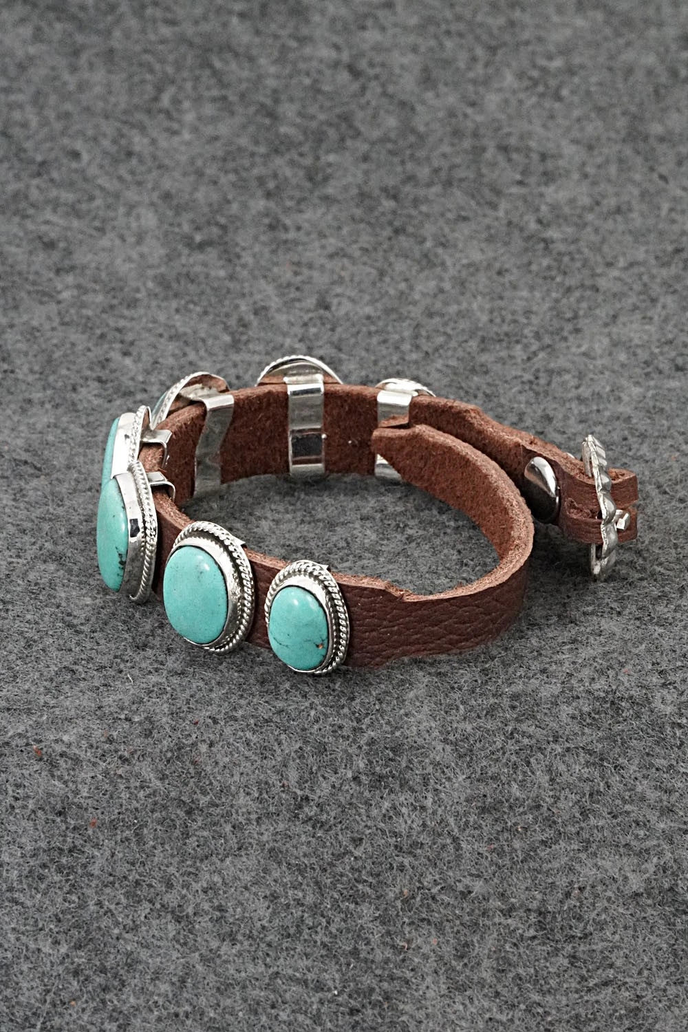 Turquoise, Sterling Silver & Leather Bracelet - Marlene Ramone