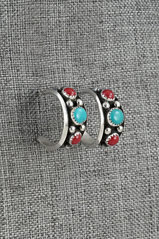 Coral, Turquoise & Sterling Silver Earrings - Paul Largo
