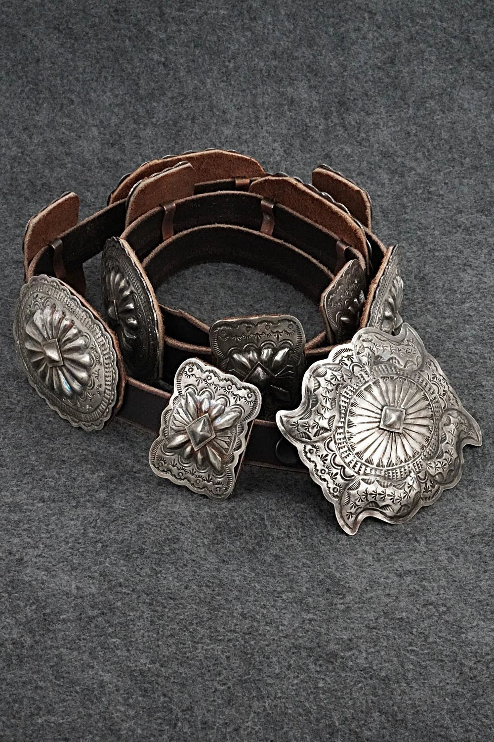 Sterling Silver & Leather Concho Belt - Dan Morgan