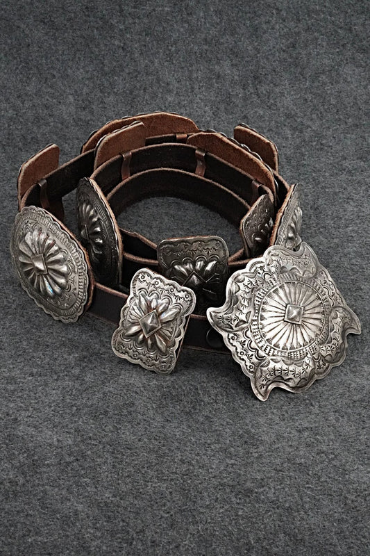 Sterling Silver & Leather Concho Belt - Dan Morgan