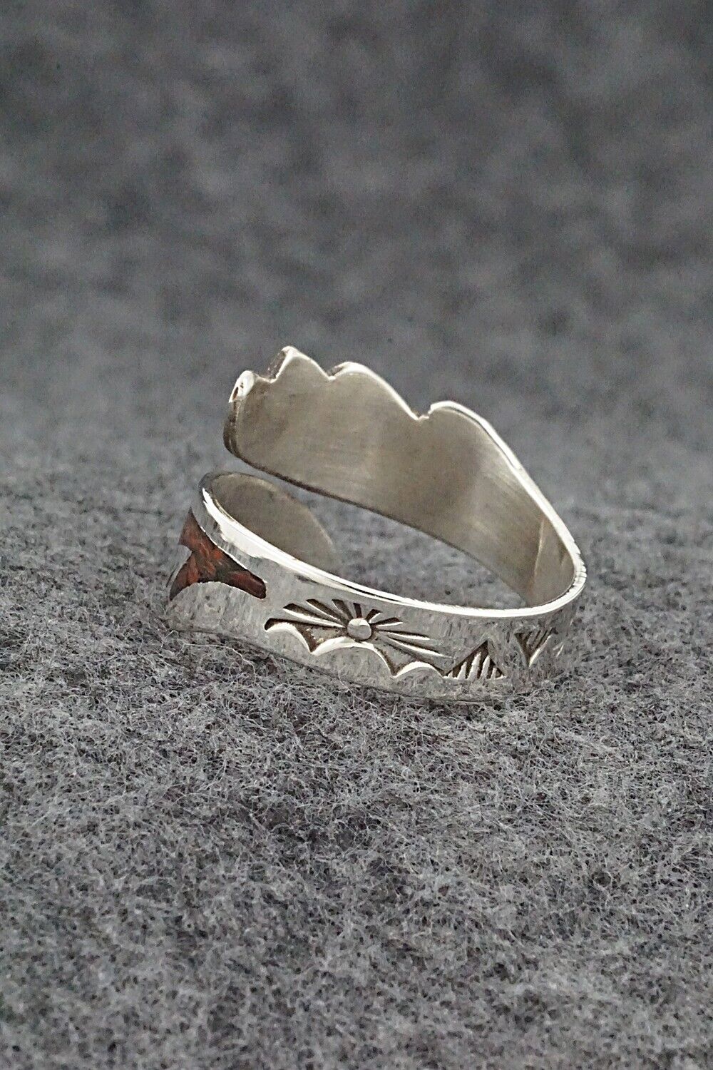 Turquoise, Coral & Sterling Silver Ring - Jolene Yazzie - Size 10.5