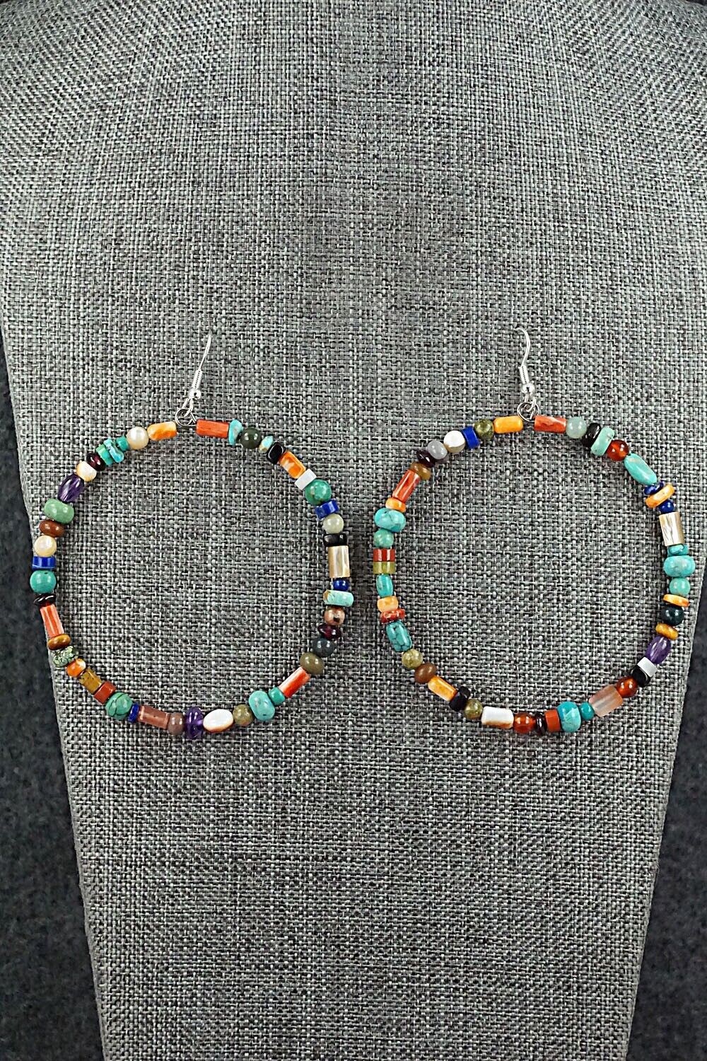 Multi Stone & Sterling Silver Hoop Earrings - Helen Tsosie