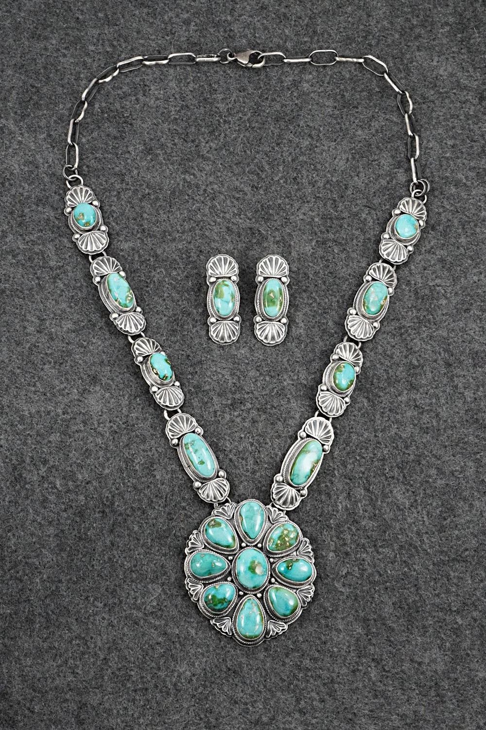 Turquoise & Sterling Silver Necklace and Earrings Set - Randy Boyd
