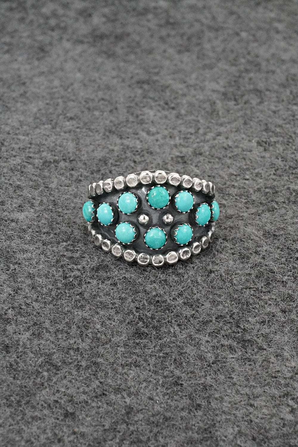 Turquoise & Sterling Silver Ring - Kenny Lonjose - Size 9.5