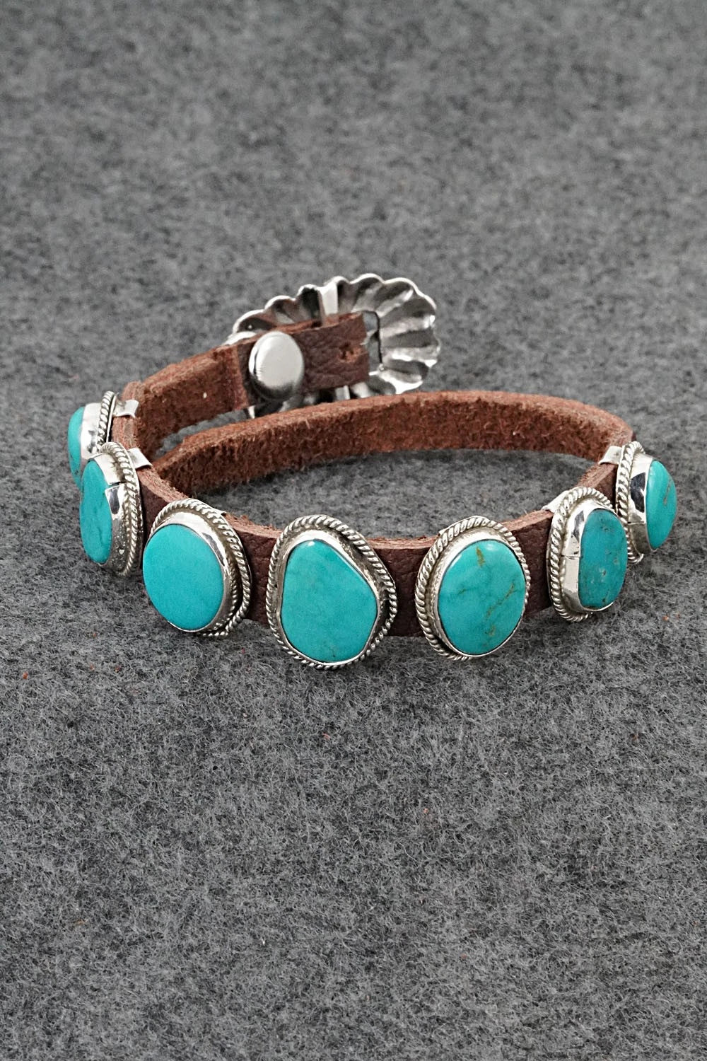 Turquoise, Sterling Silver & Leather Bracelet - Rosita Charlie