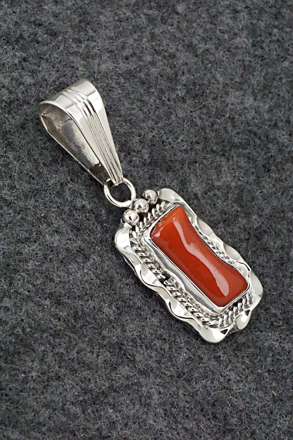 Coral & Sterling Silver Pendant - Samuel Yellowhair