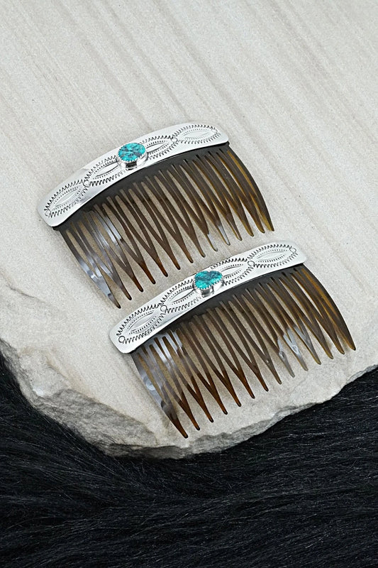 Turquoise & Sterling Silver Hair Combs - Jolene Begay