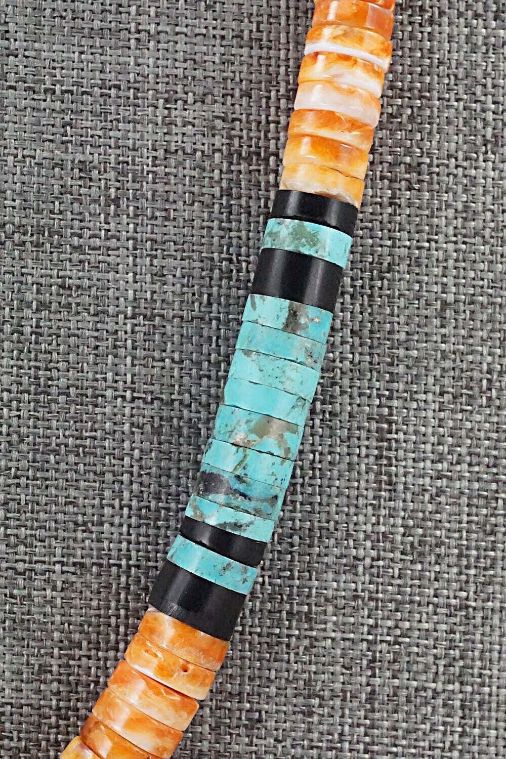 Turquoise, Spiny Oyster, Onyx & Sterling Silver Necklace - Lupe Lovato